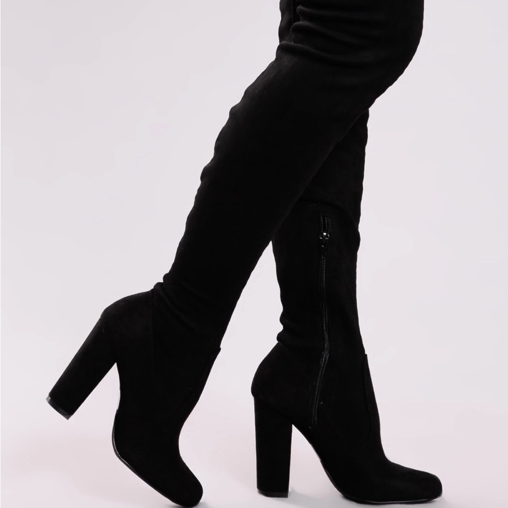 Velvet thigh high boots